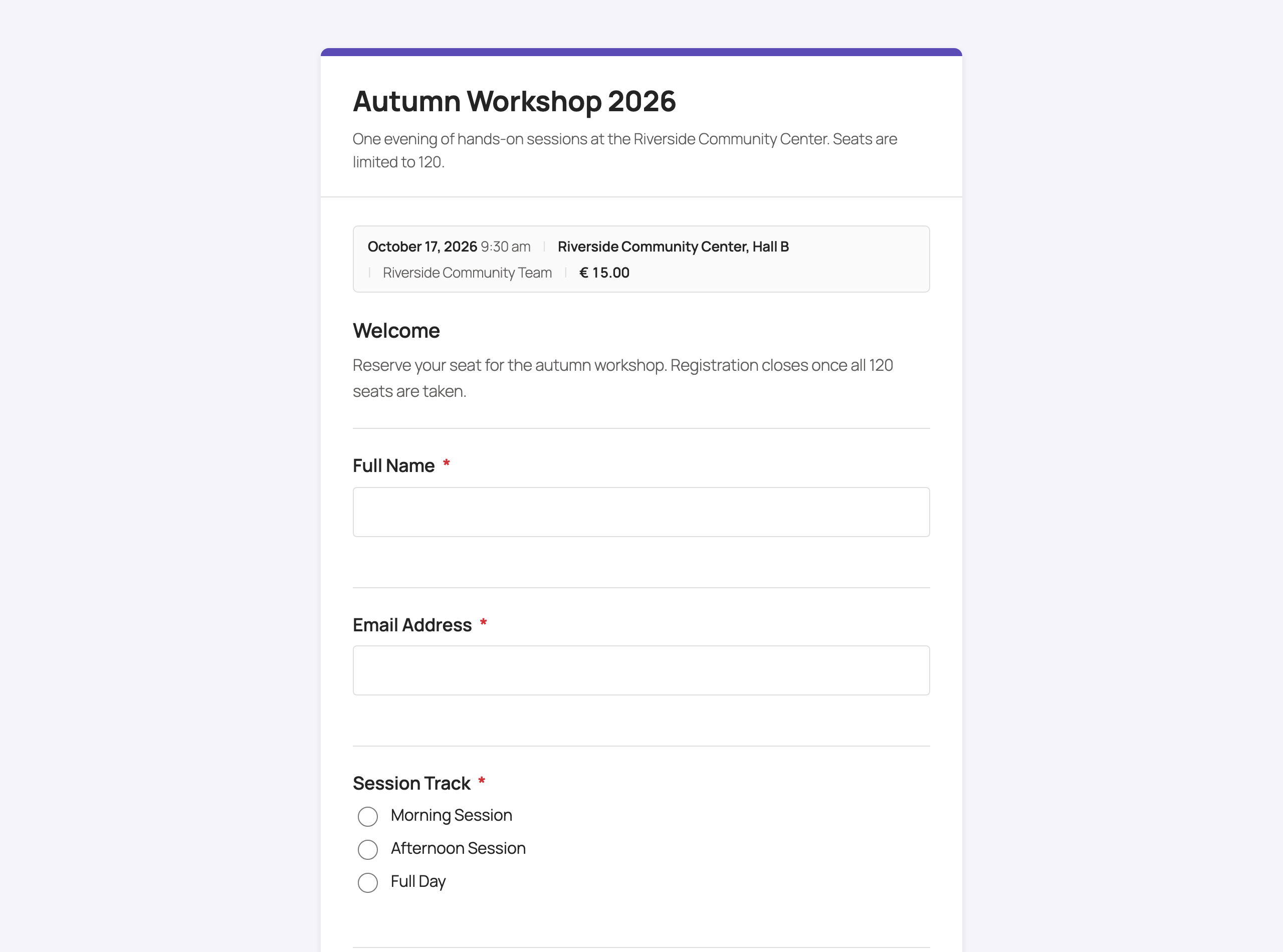 Frontend fullscreen form page.