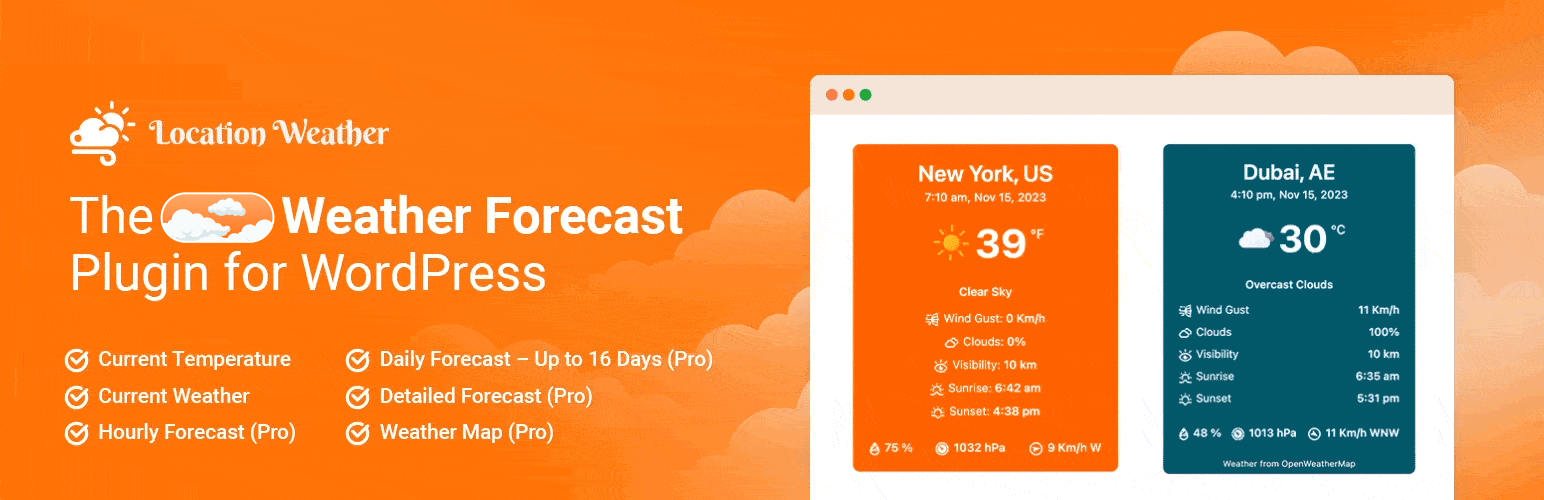 Location Weather – WordPress Weather Forecast, AQI, Temperature and Weather Widget