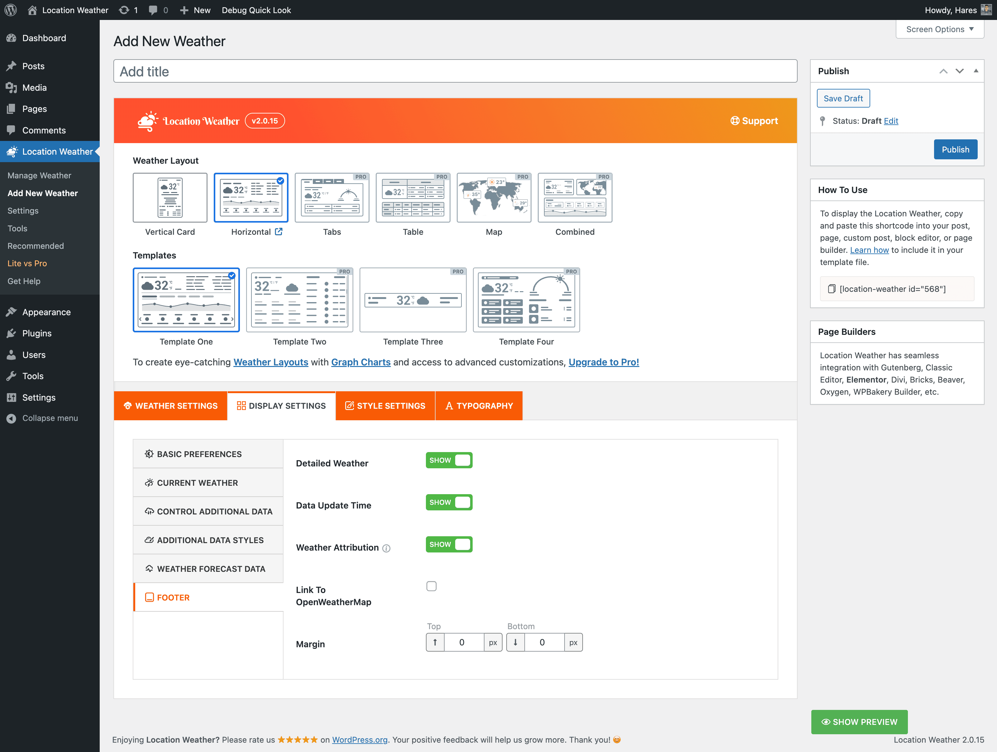 Display Settings - Footer