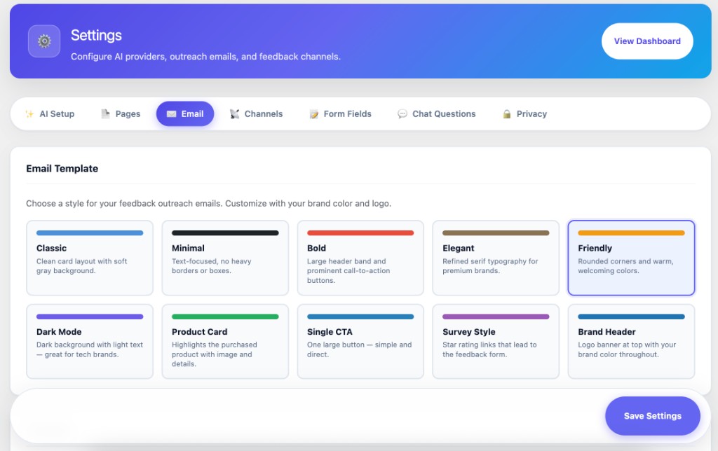 Email templates — pick a style and brand color for outreach emails