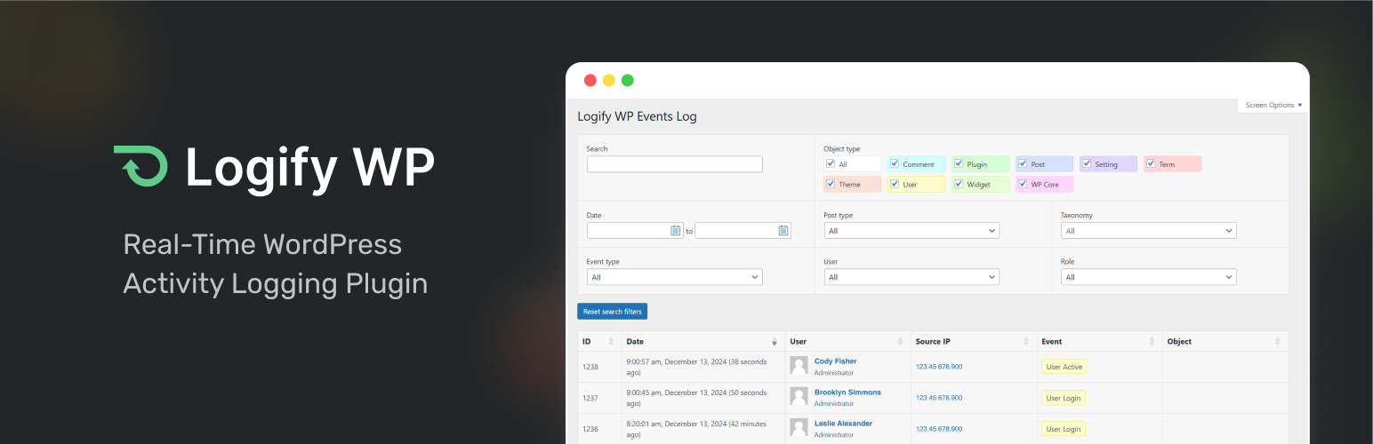 WordPress 外掛 Logify WP 的封面圖片。