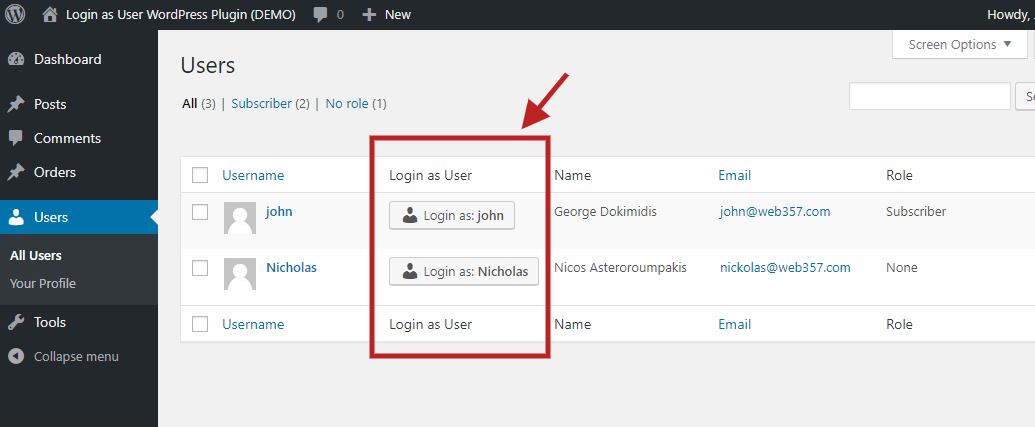 Login as User