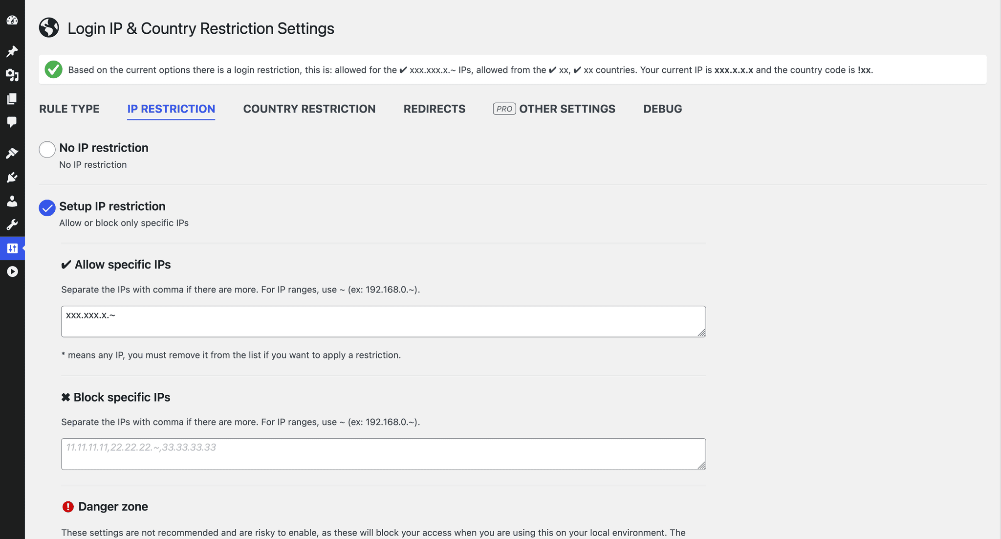 IPs restriction: allow and block specific IPs