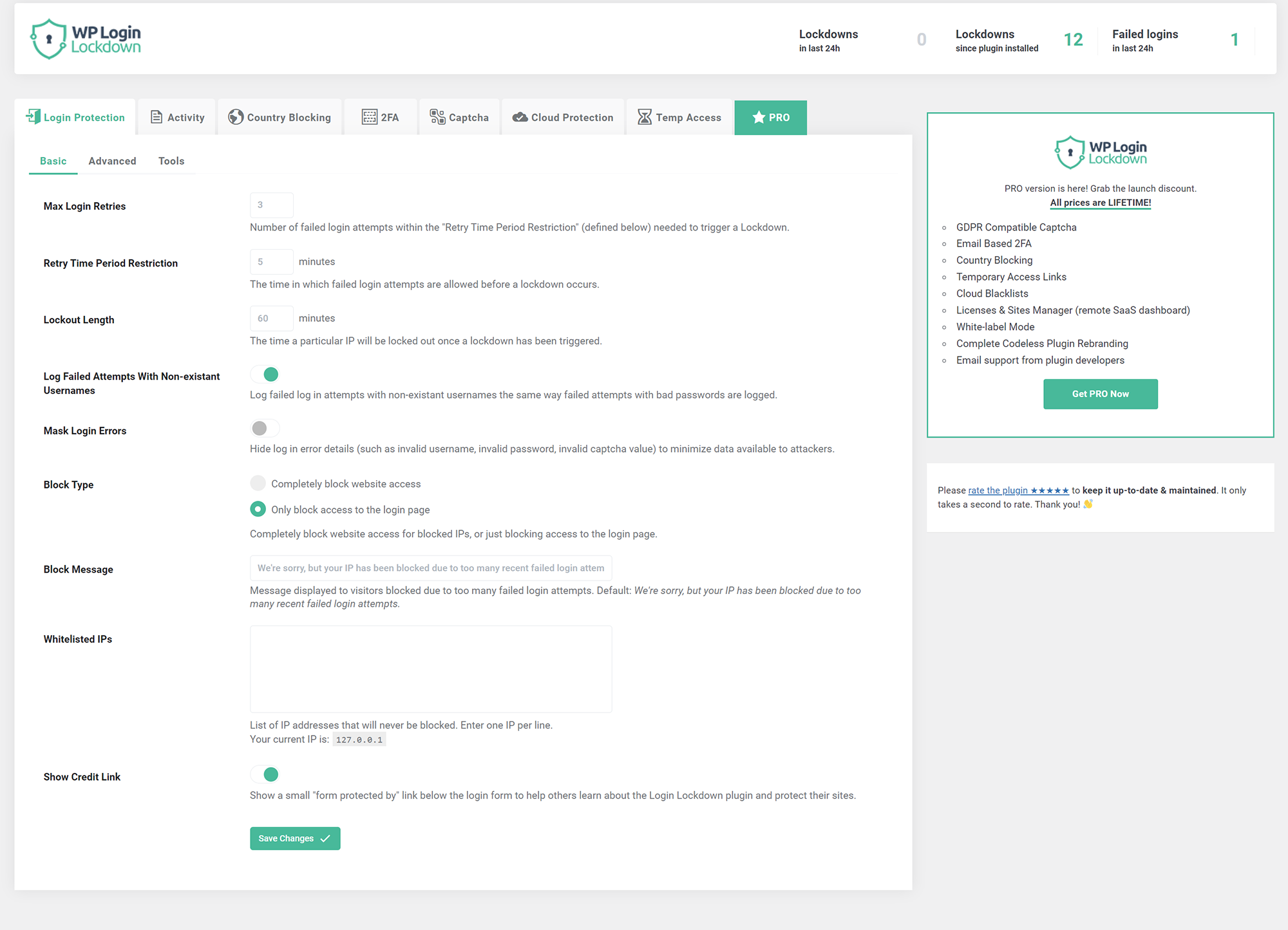 Protect the login form by banning IPs with multiple failed login attempts