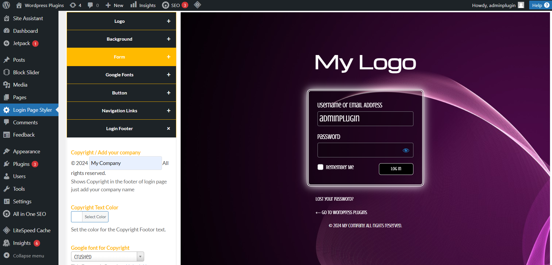 <strong>Custom Login Page</strong> – Fully styled login with branding and design elements.