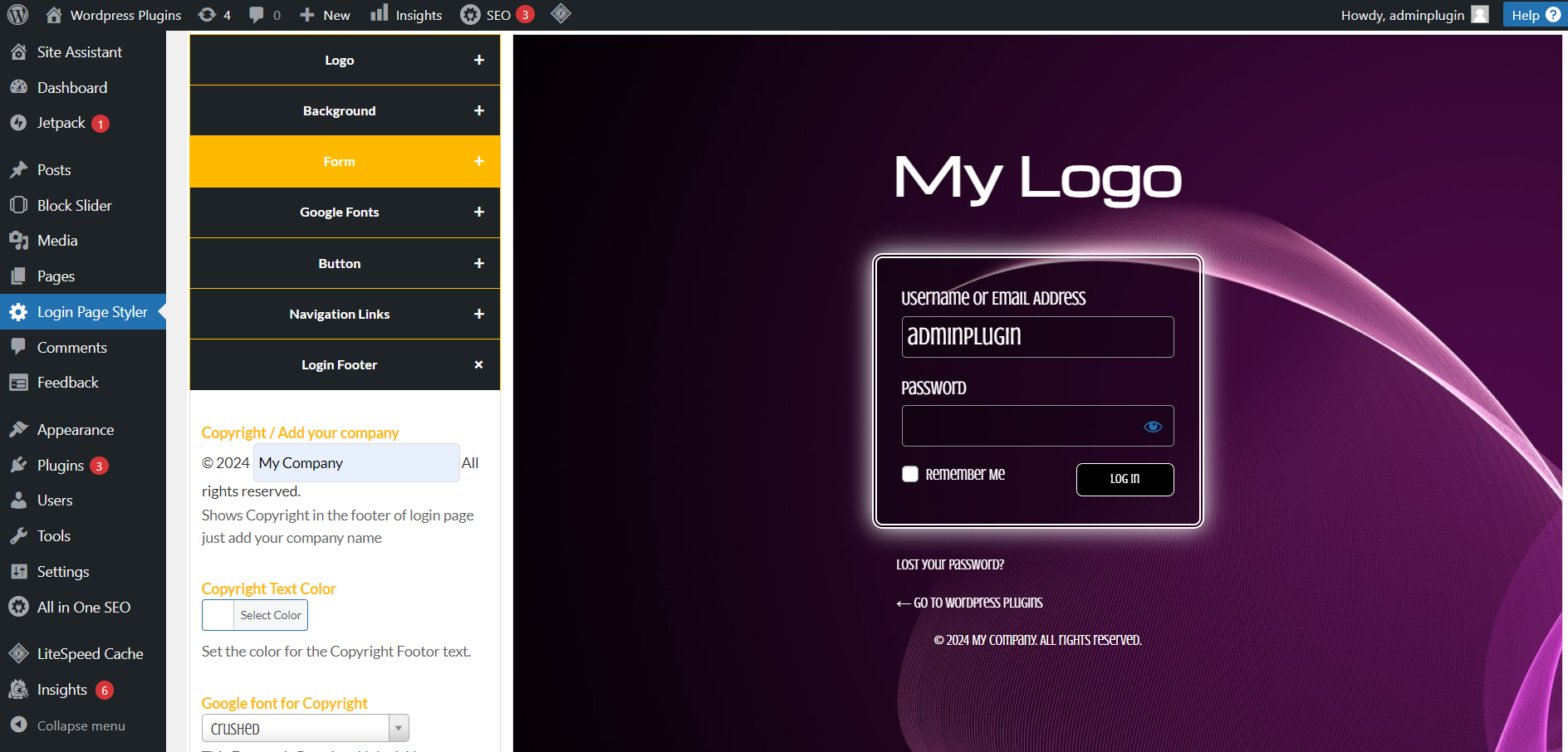 Custom Login Page Styler | WordPress Login Menu &#8211; Admin Login Logo | Captcha Google reCAPTCHA Login Security