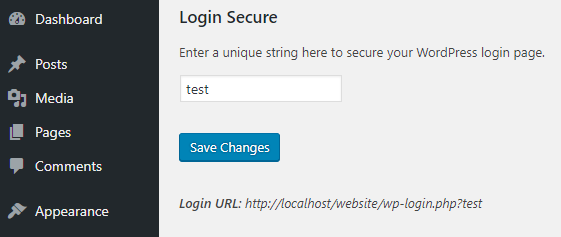 Plugin's settings screen where user can add/update unique URL login string.