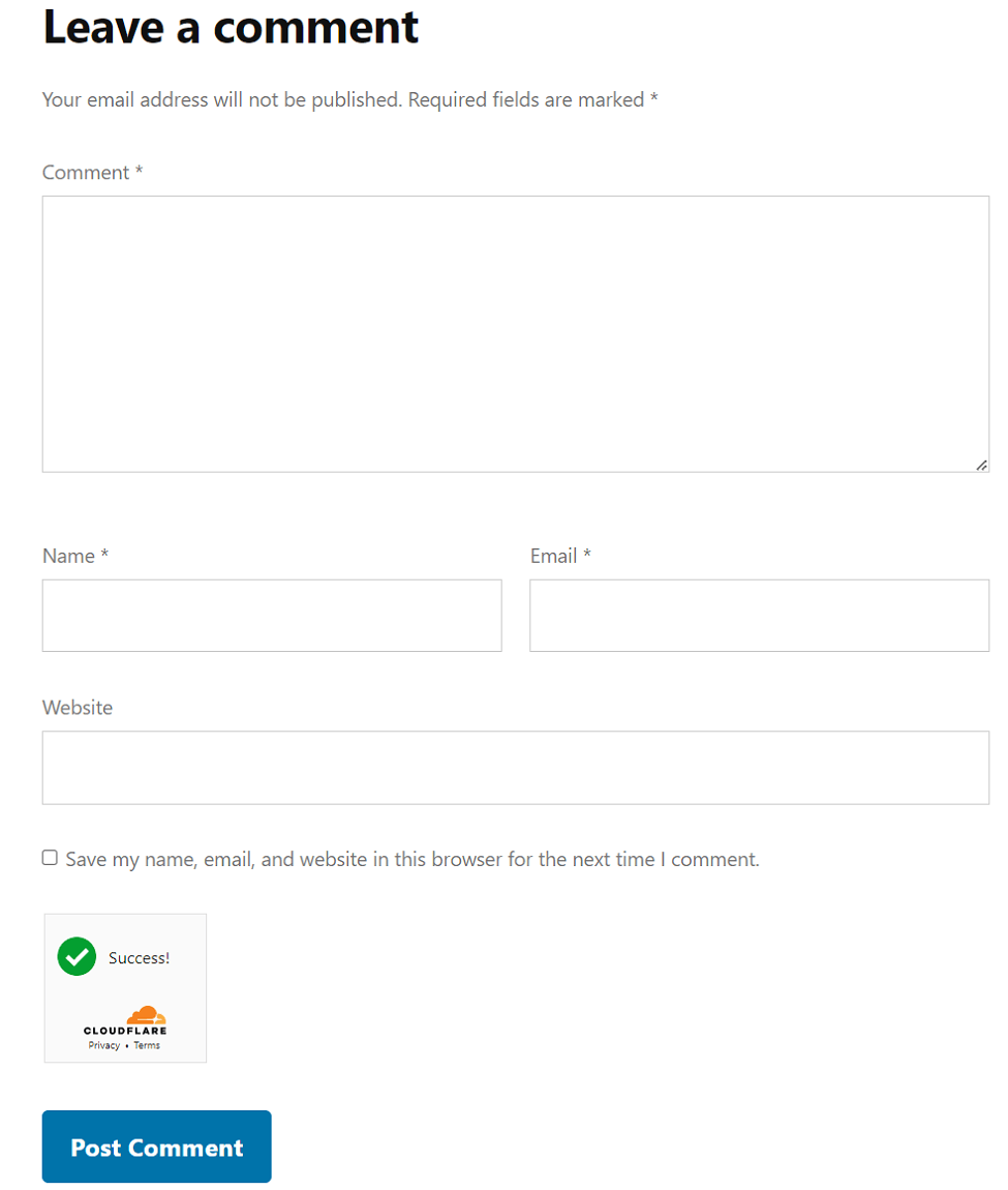 Comment Form - Cloudflare Turnstile Compact Size