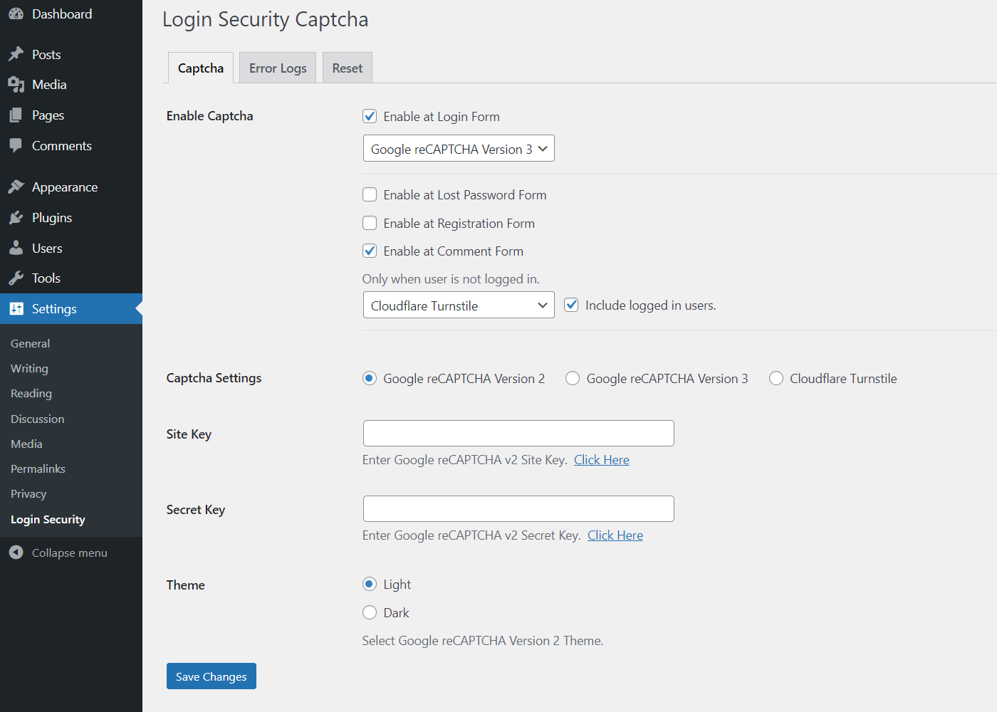 Google reCAPTCHA Options - Login Security Captcha