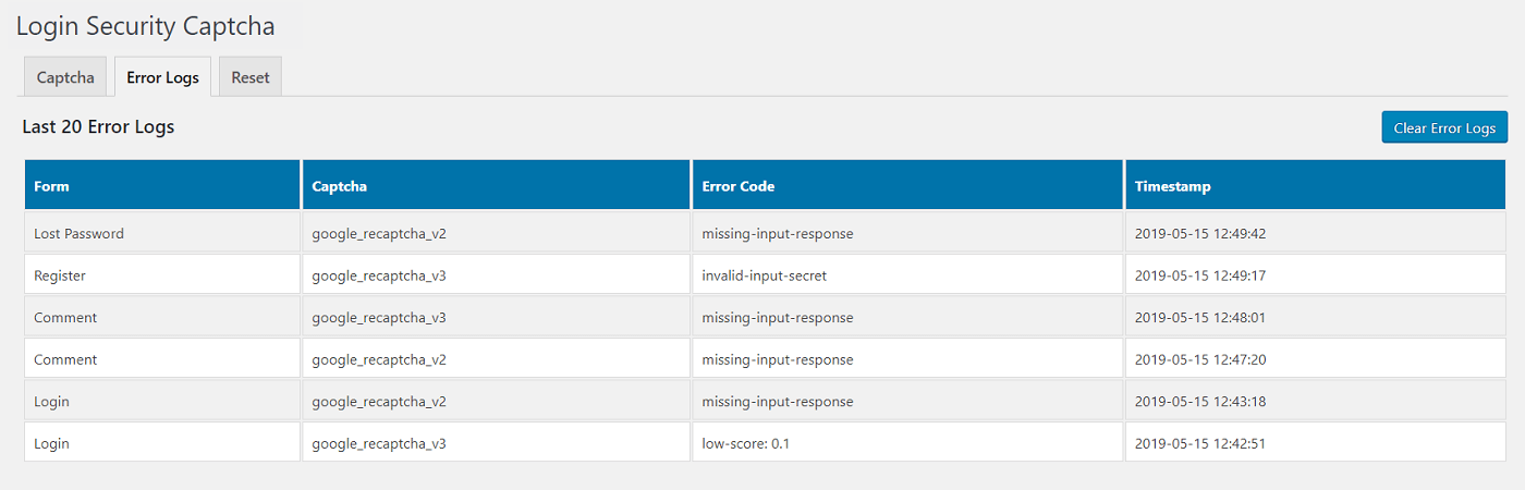 Monitor Captcha Error Logs