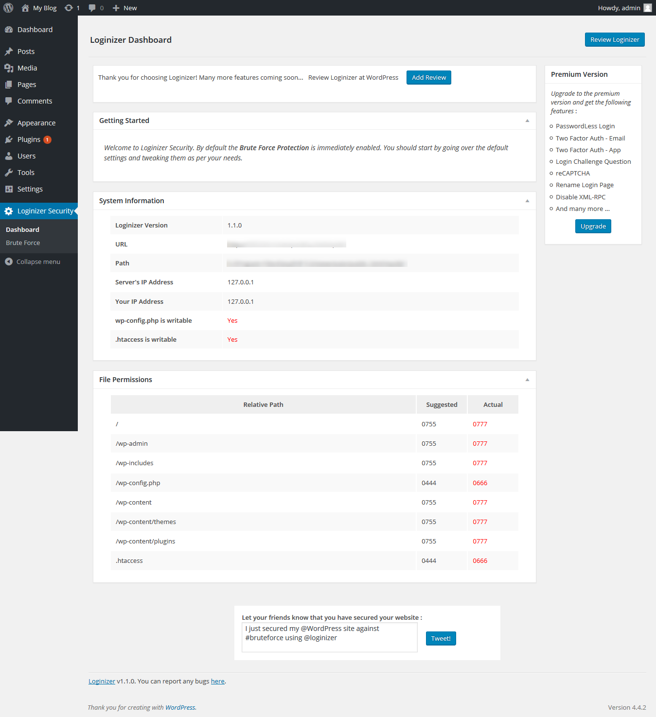 Loginizer Dashboard page