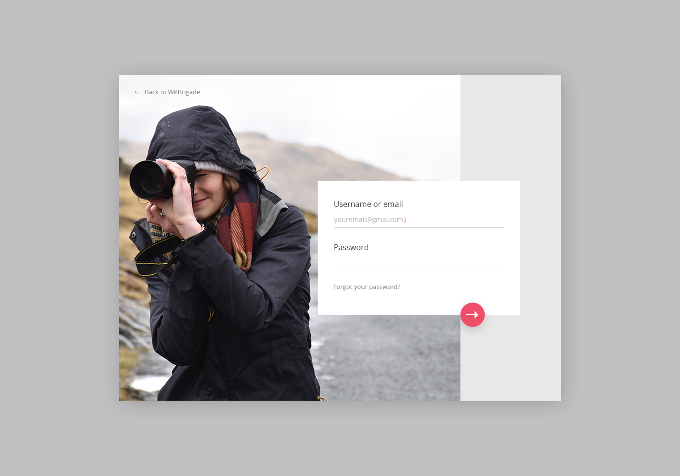 Custom Login page (Photographers theme) Example #22 <a href="//loginpress.pro/pricing?utm_source=wp-org&amp;utm_medium=screenshots&amp;utm_campaign=pro-upgrade&amp;utm_content=Photographers+theme">Pro feature</a>