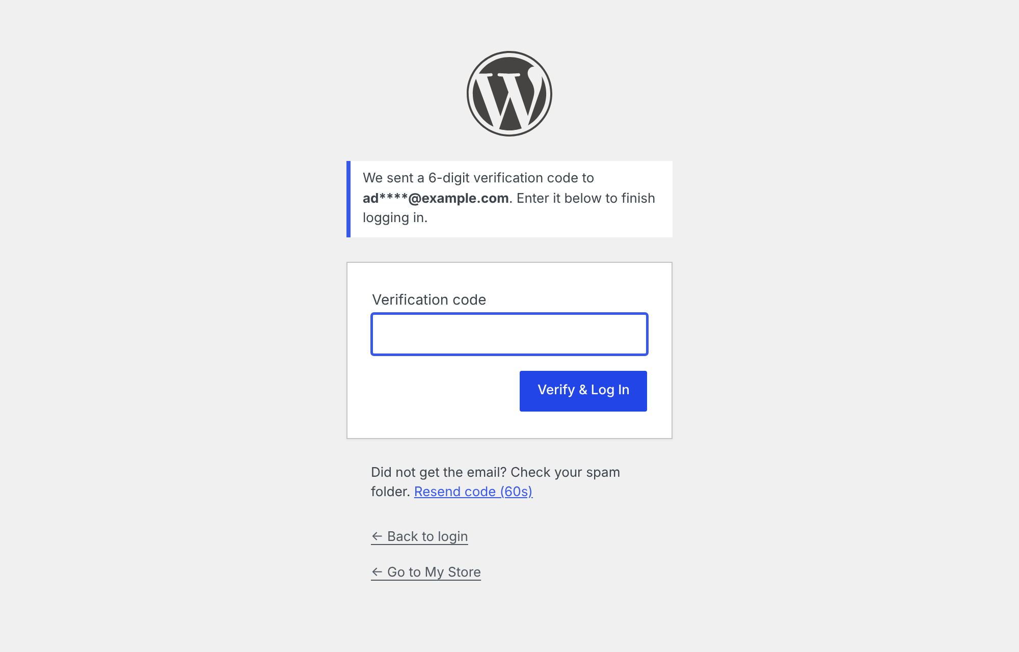 The email verification screen shown after a correct password.