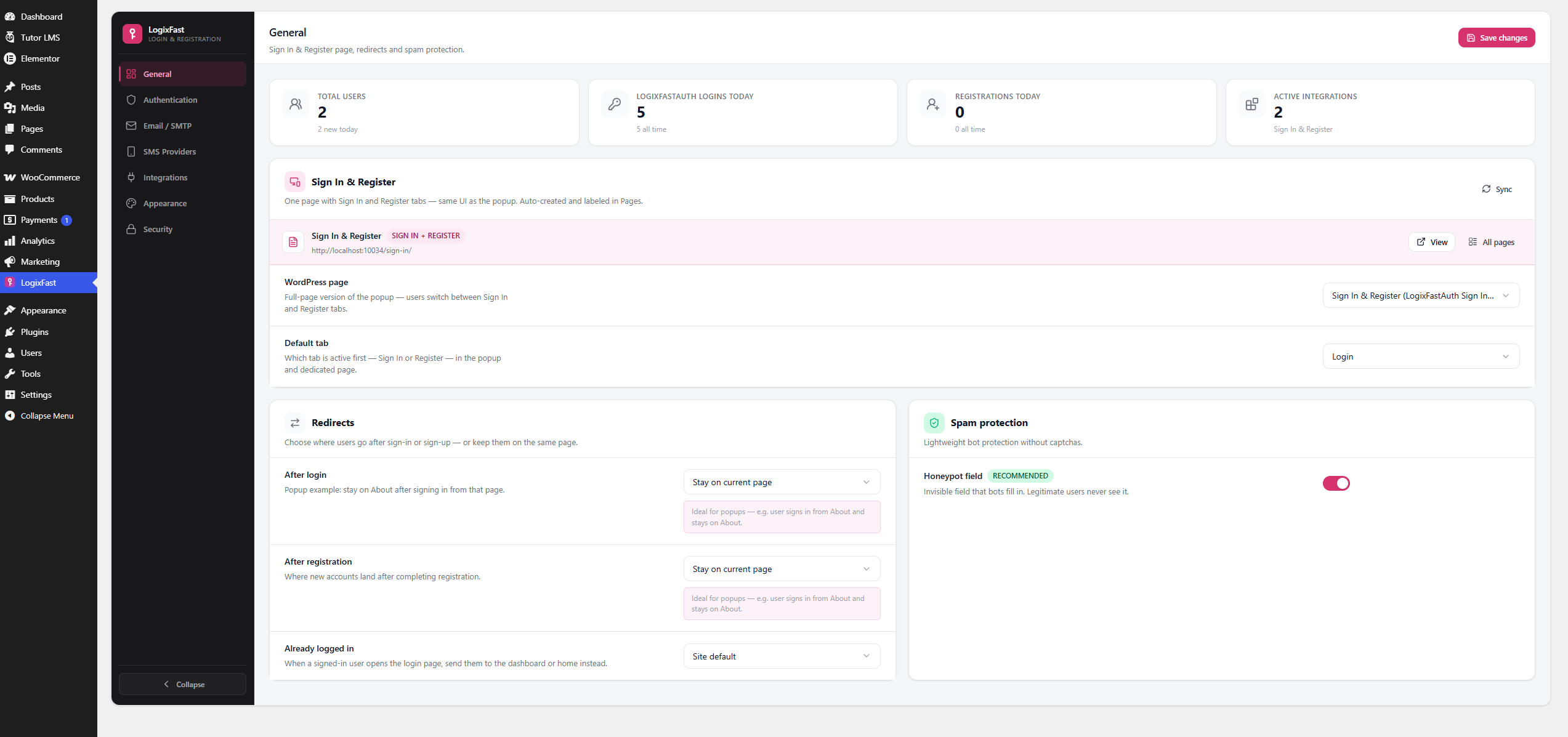 Admin settings dashboard