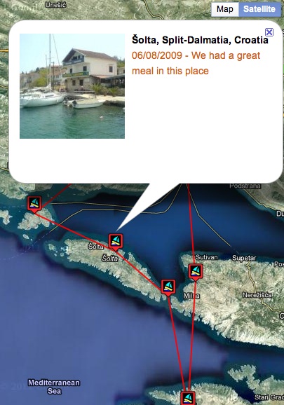 Example of the LogMyTrip map in use.