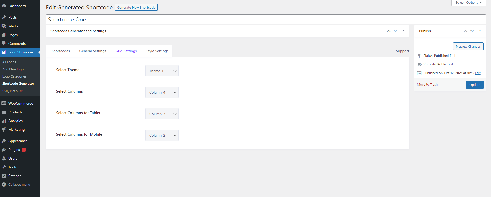 Backend: Grid Settings