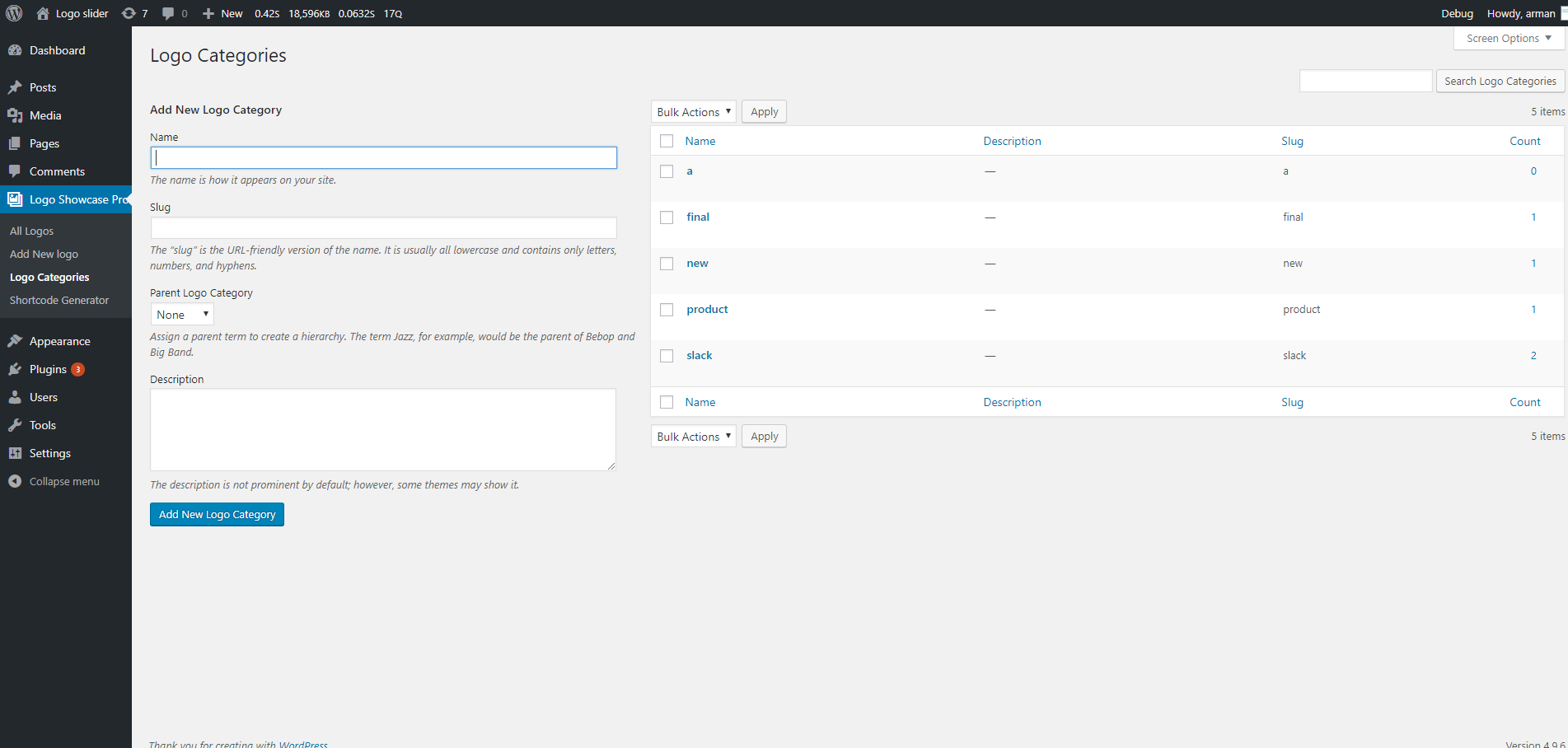 Backend: Logo Categories