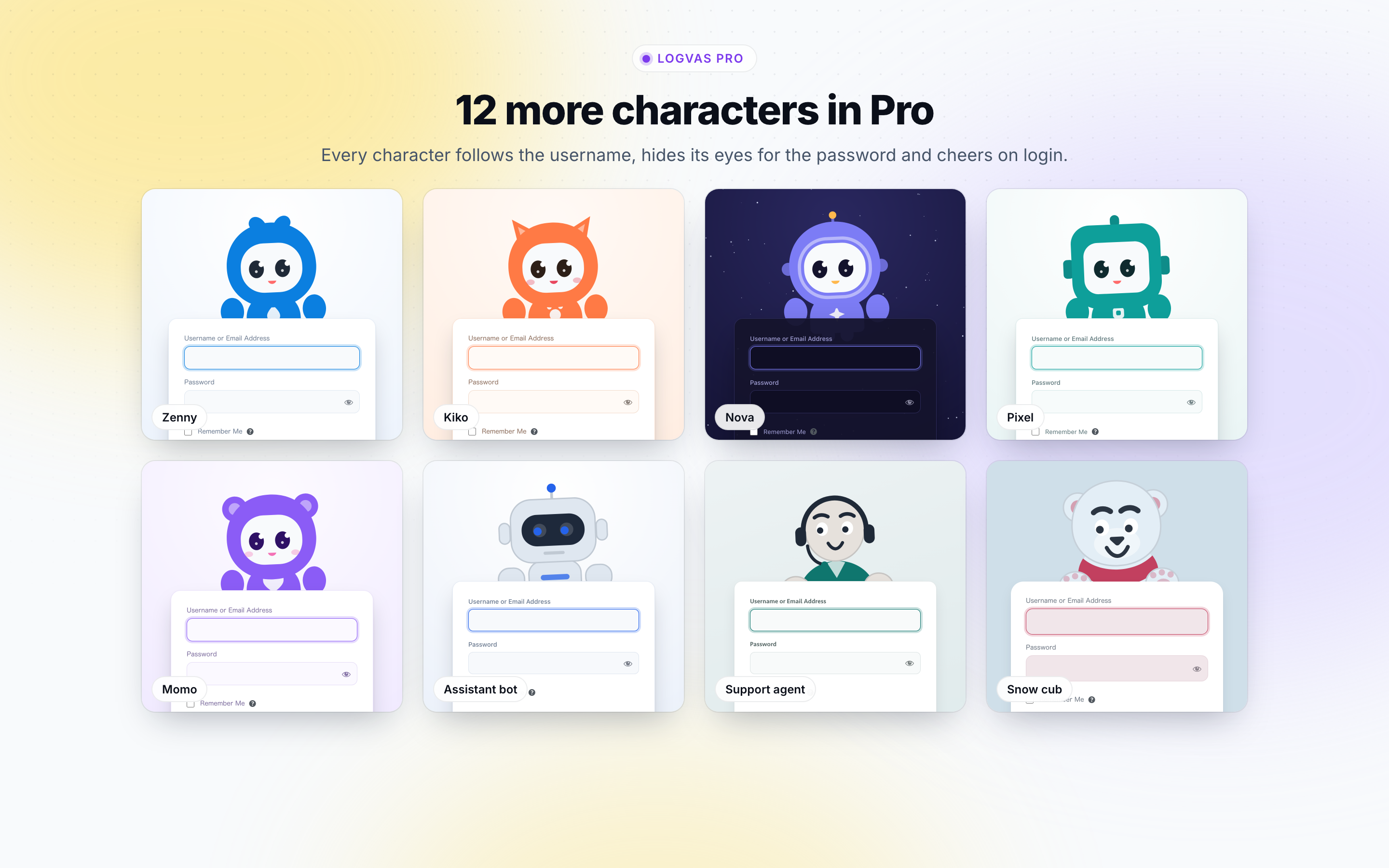 Logvas Pro: 12 more characters that react to the form.