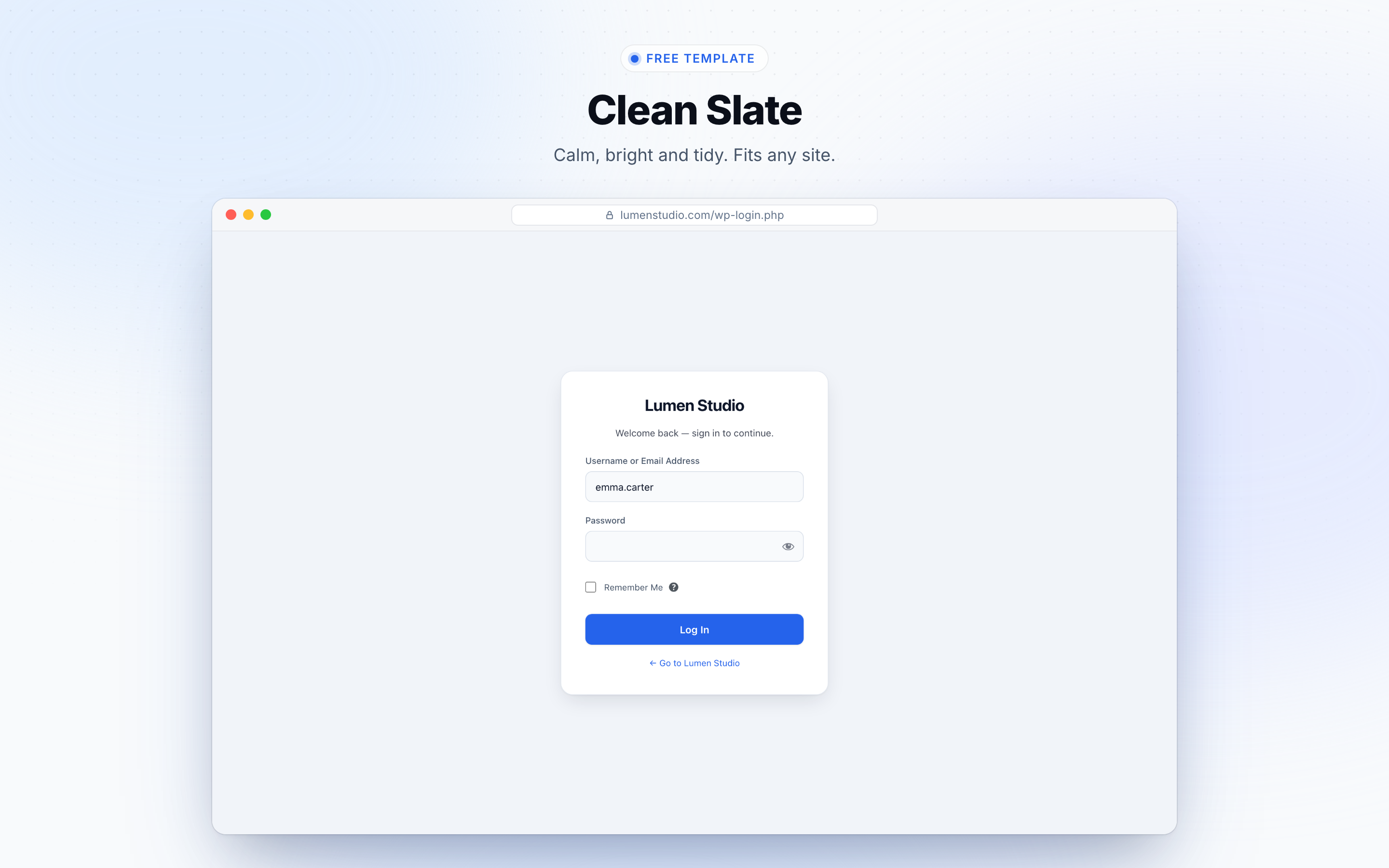 Clean Slate template: calm, bright and tidy, fits any site.