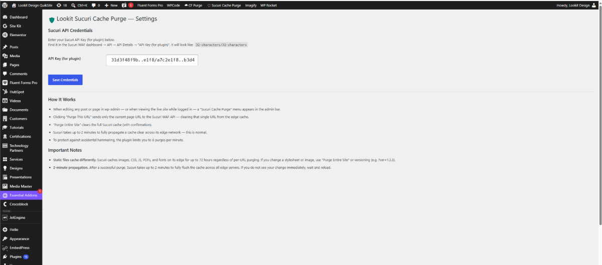 The Sucuri Cache Purge admin bar menu