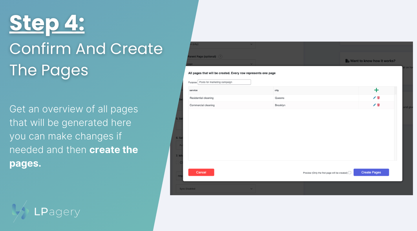 LPagery Step 4 Confirm and Create Pages