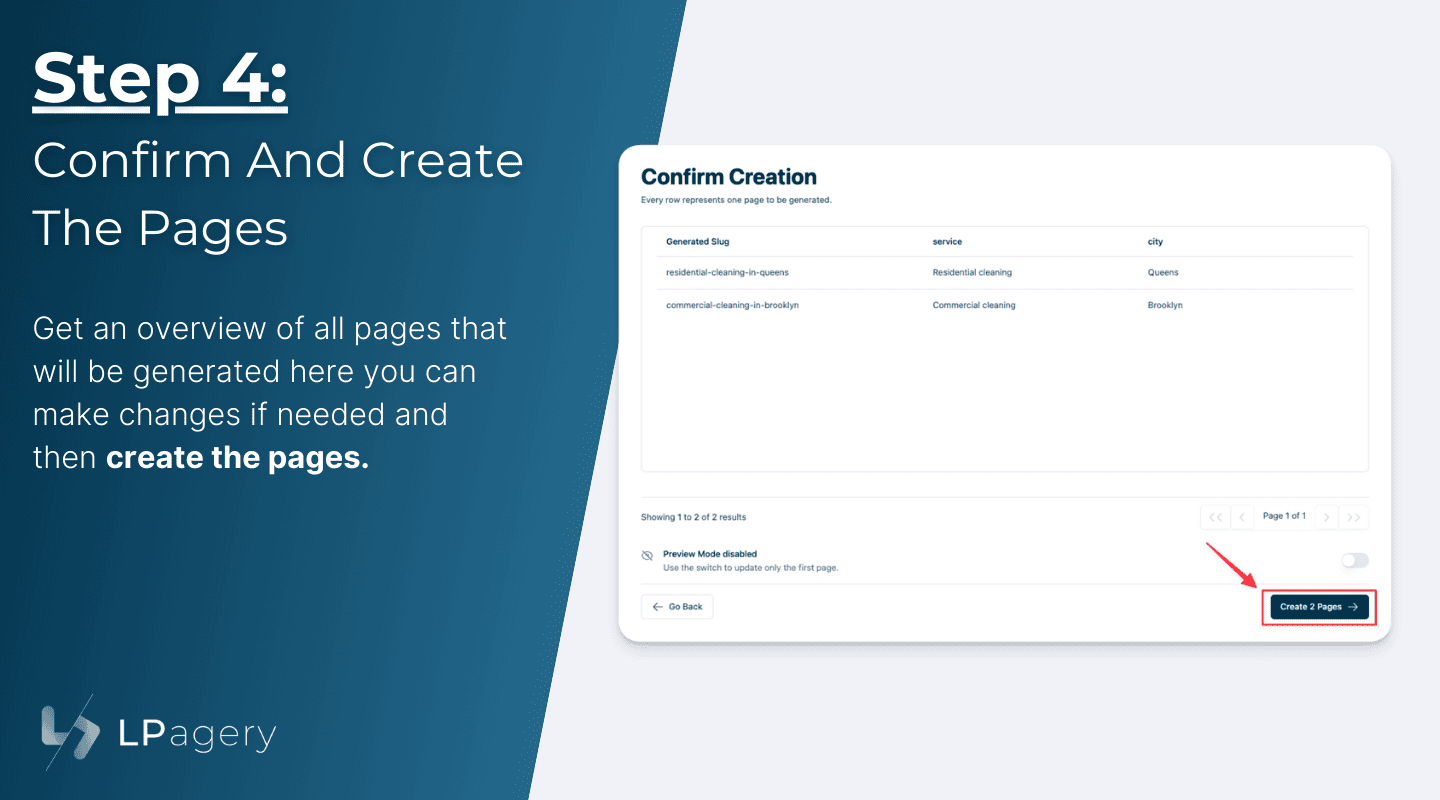 LPagery Step 4 Confirm and Create Pages