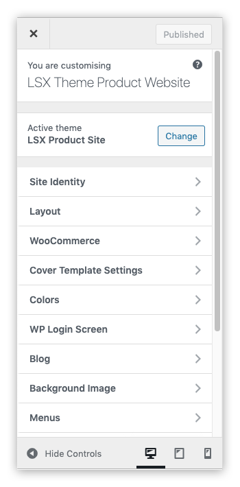 Customizer panels