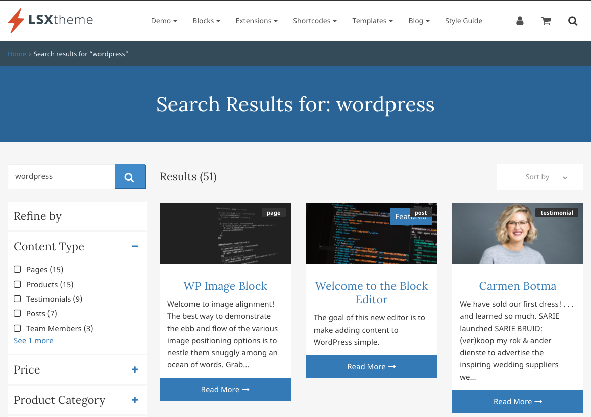 Global search results