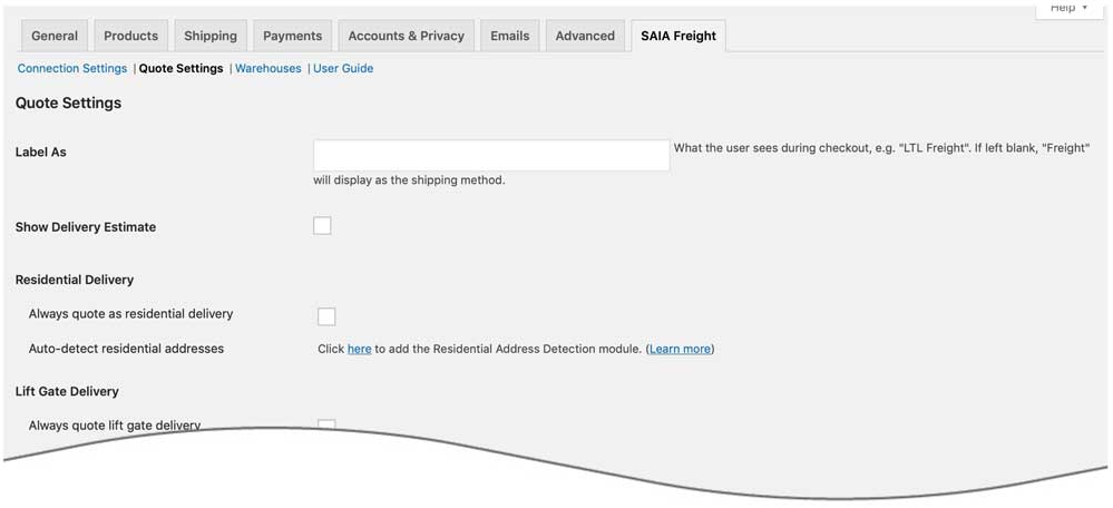 Quote settings page
