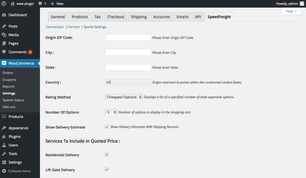 Quote settings page