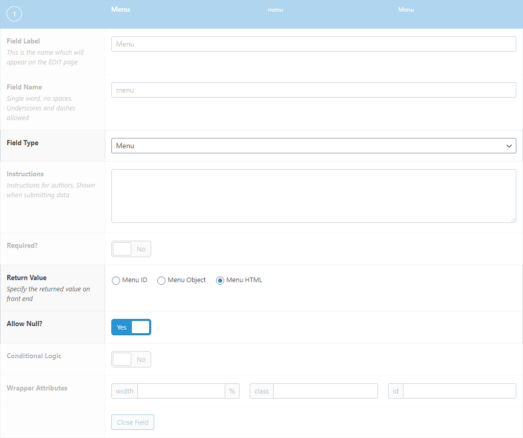 Edit Field Configuration