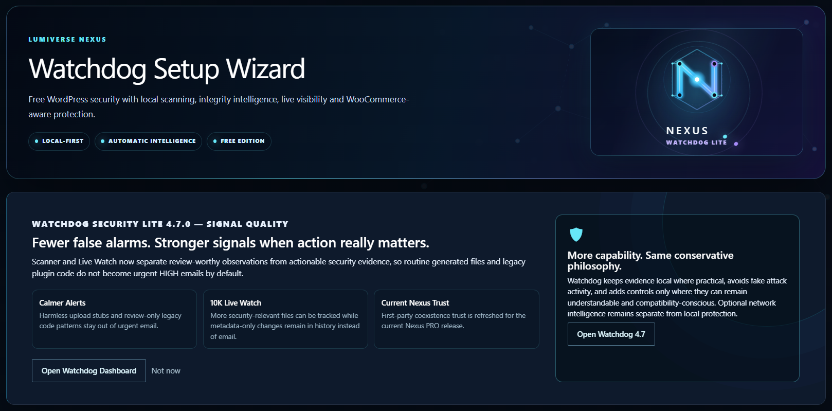 60-Second Setup Wizard with recommended local protection and safe hardening.