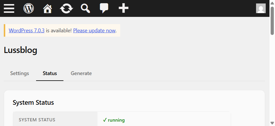 Status page — View system status, schedule summary, and monthly usage