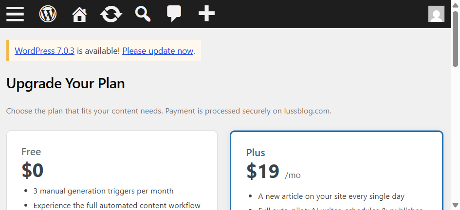 Upgrade page — Compare plans and upgrade your subscription