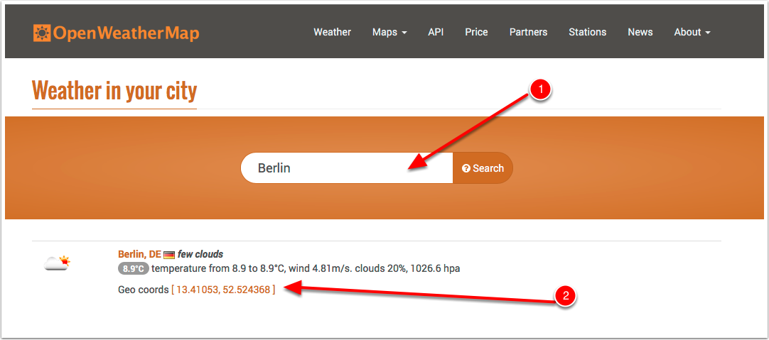 find longitude (e.g. 13.41053) &amp; latitude (e.g. 52.524368)