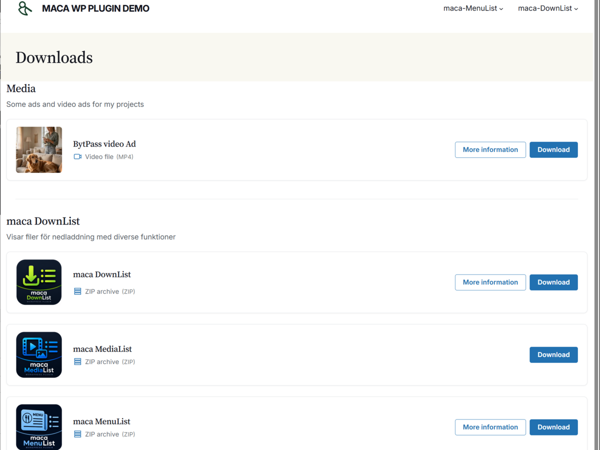 File list on the front end (list layout)