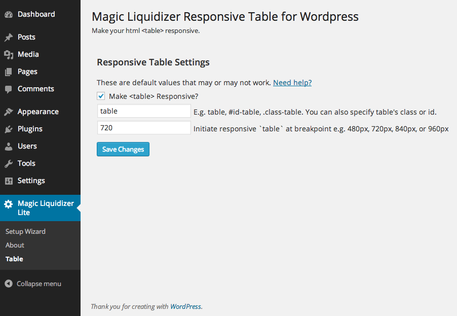 Magic Liquidizer Responsive Table - Wordpress Admin Section. screenshot-2.png