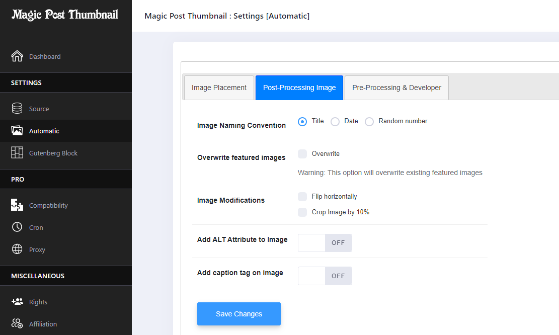 Magic post Thumbnail : Post-Processing Settings