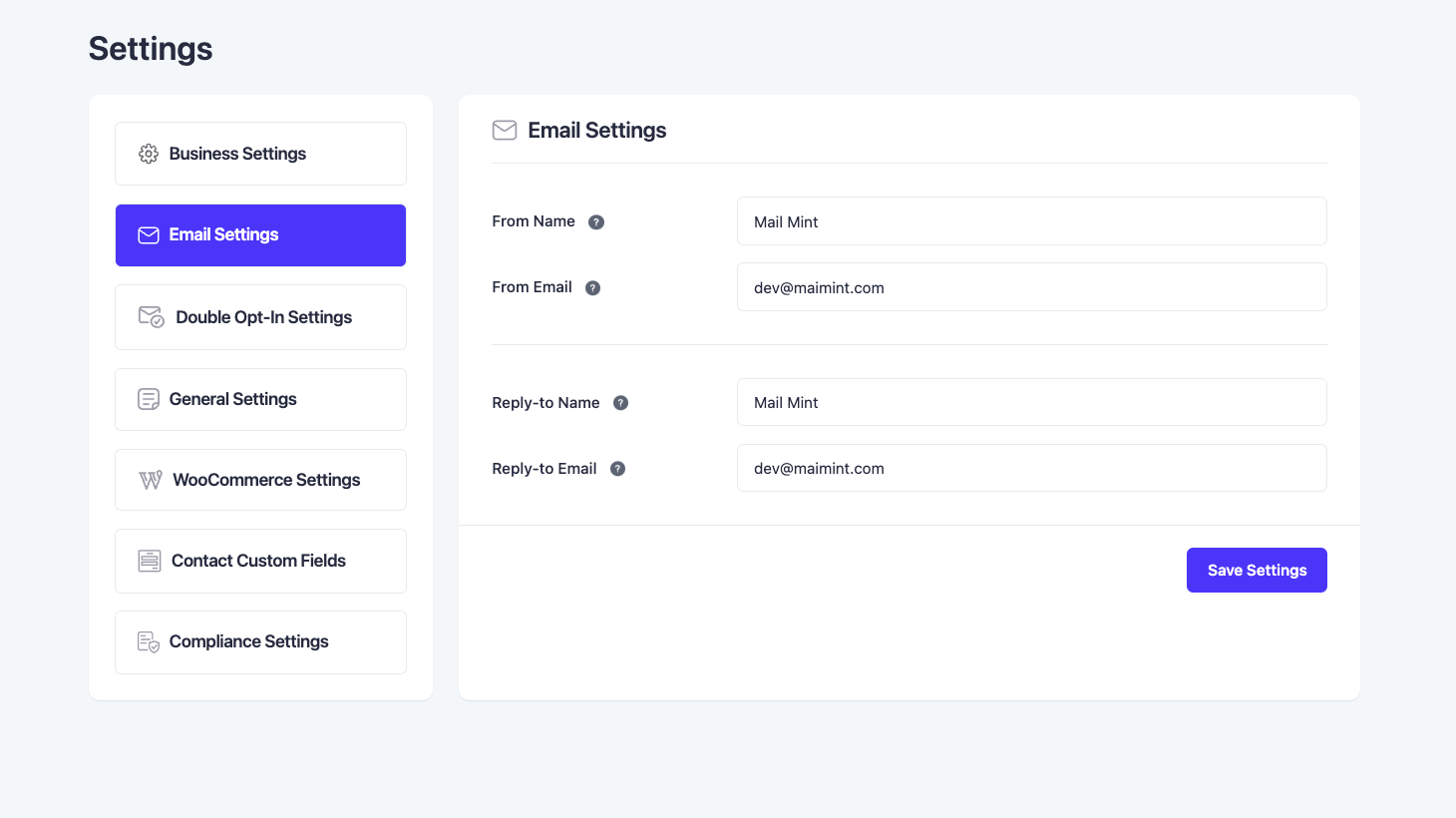 Email Settings for Automation