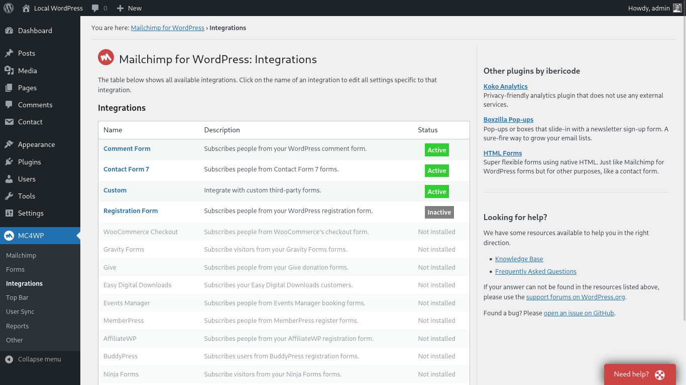 MC4WP: Mailchimp for WordPress Screenshot
