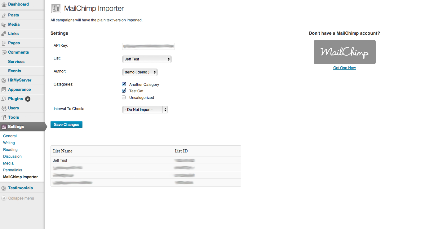 Settings screen
