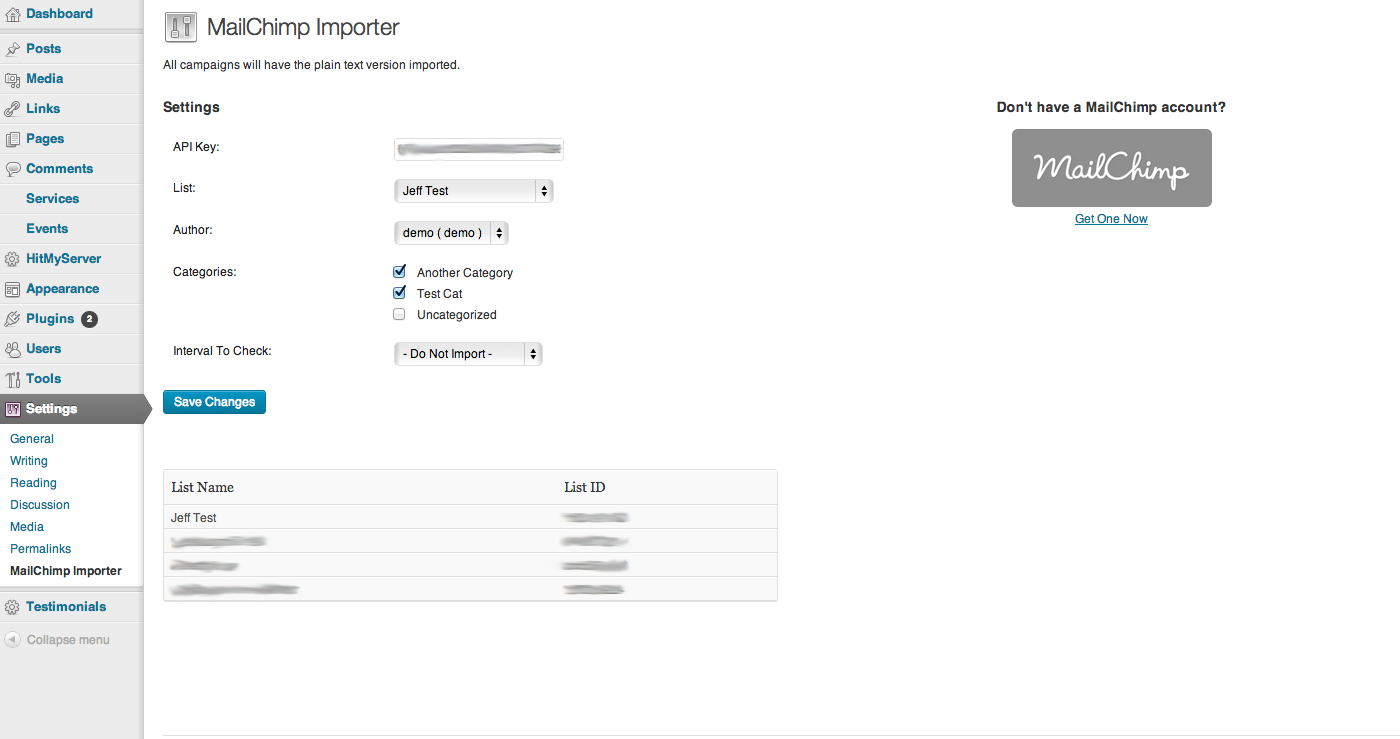 MailChimp Importer