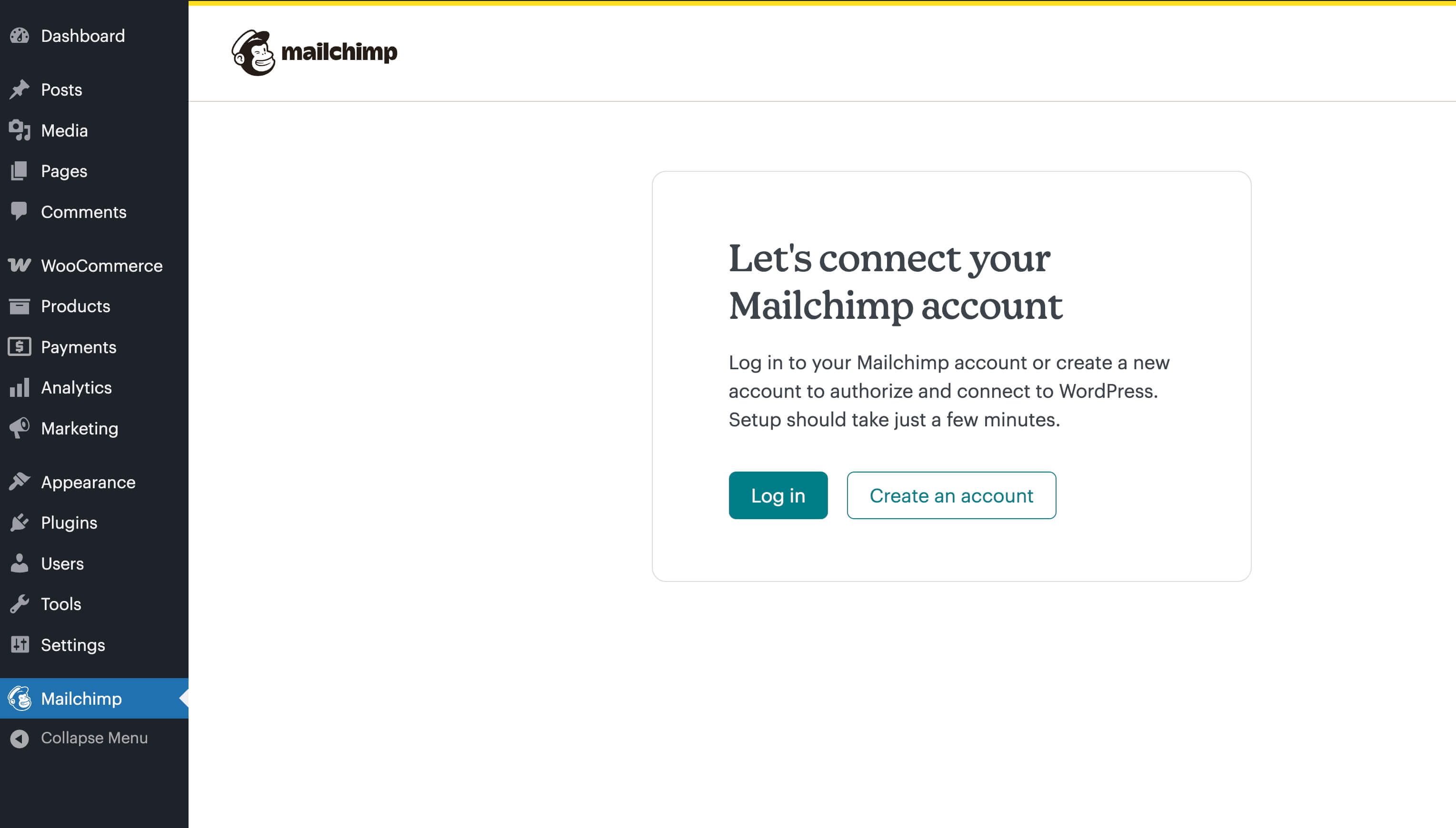 Connecting your Mailchimp account to WordPress via OAuth.