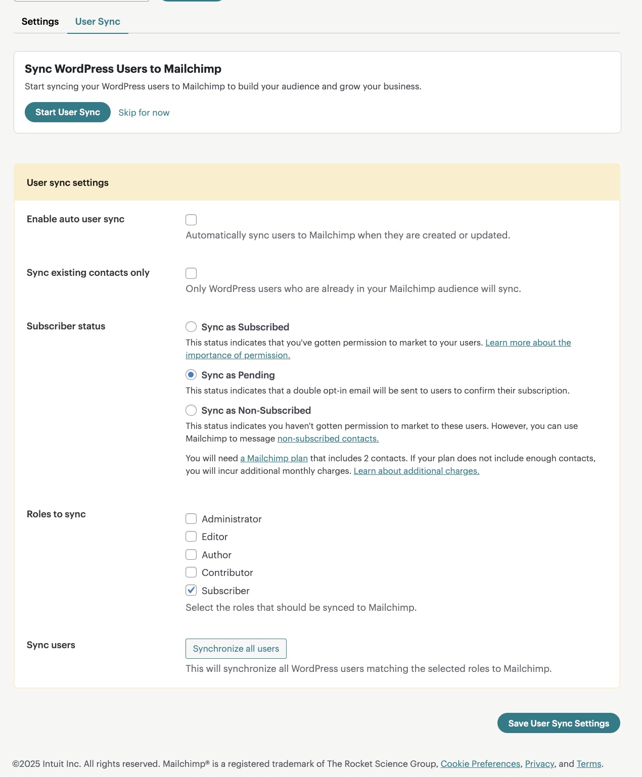 Configuring user synchronization settings.