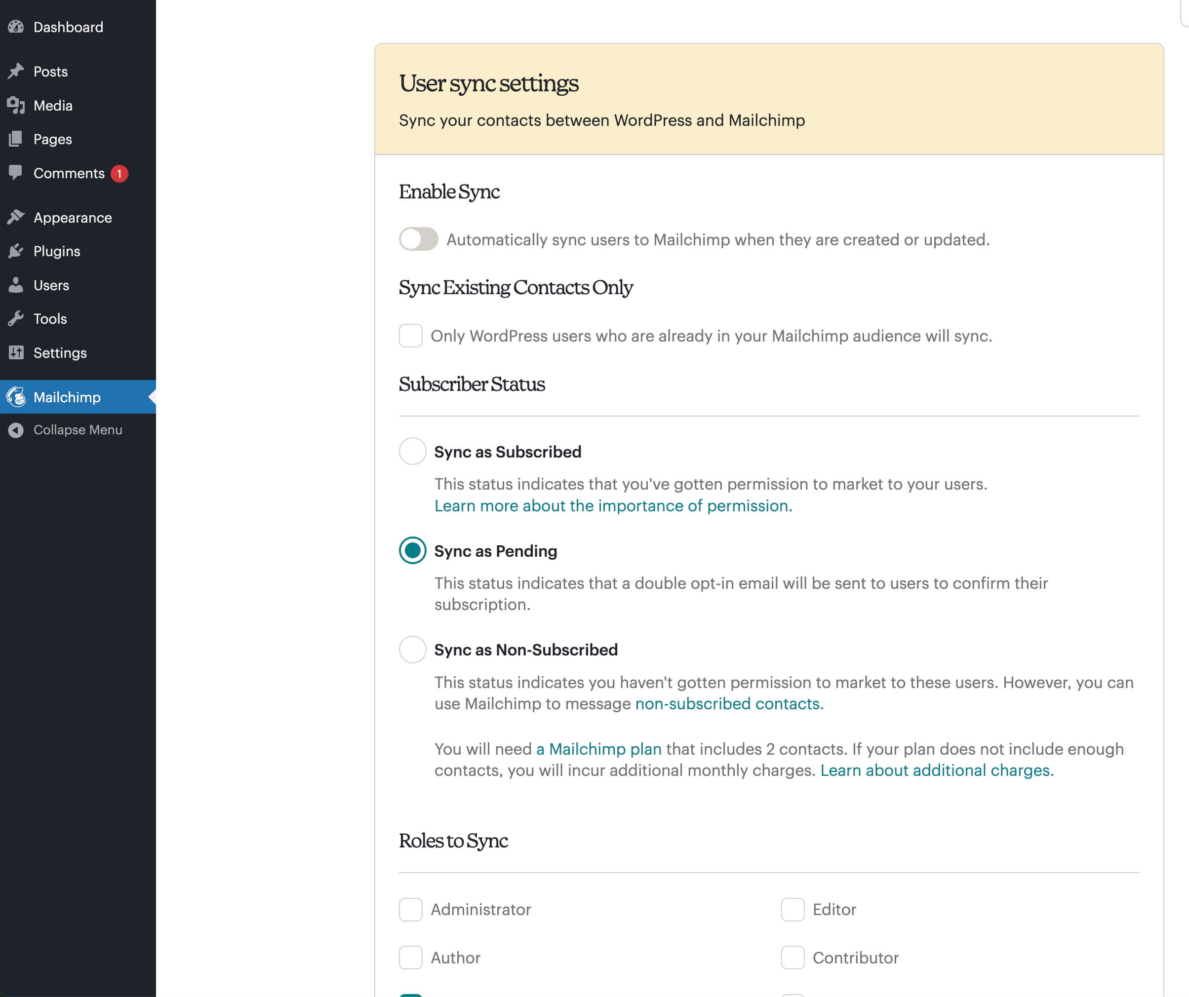 Configuring user synchronization settings.