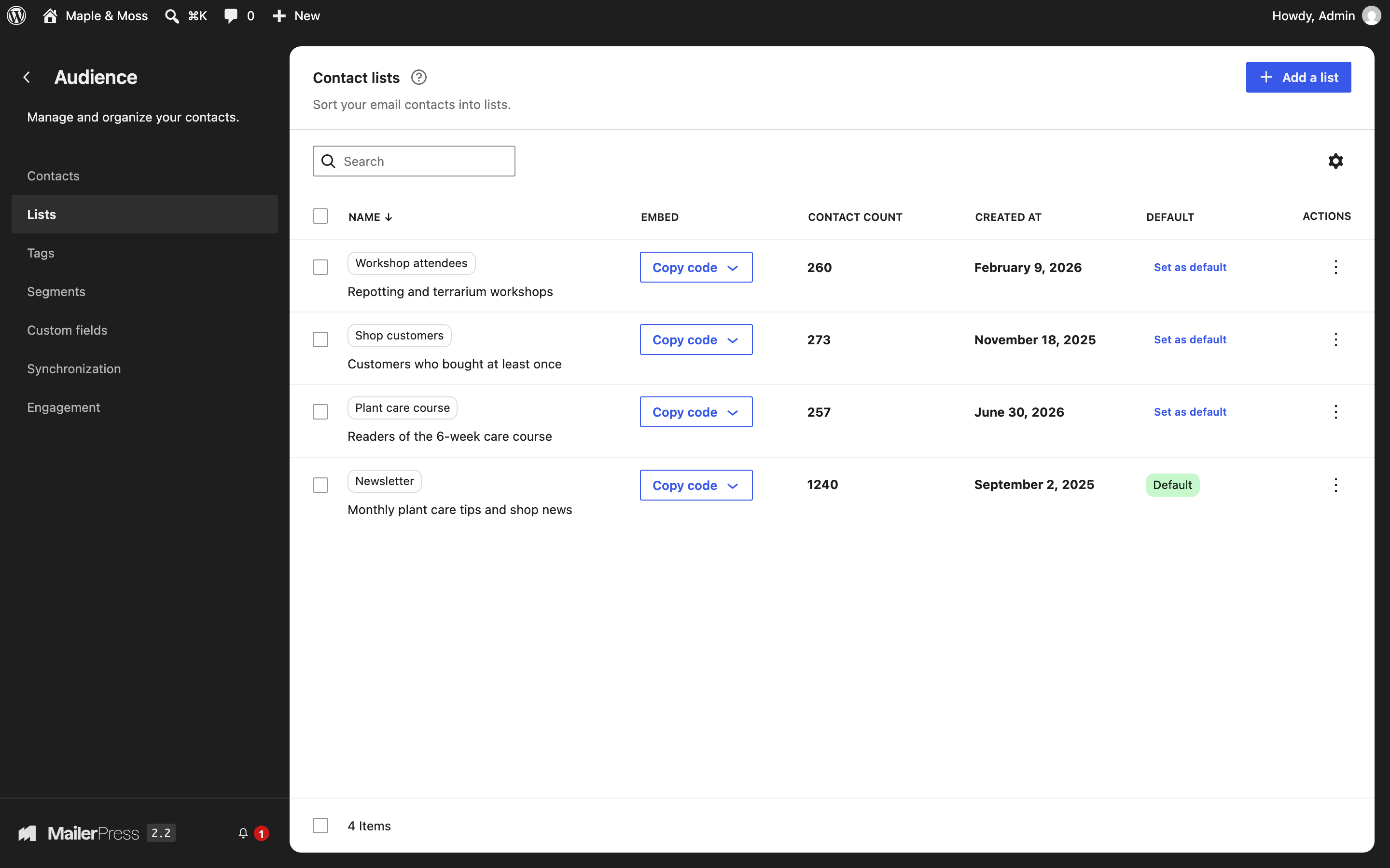 Contact lists.
