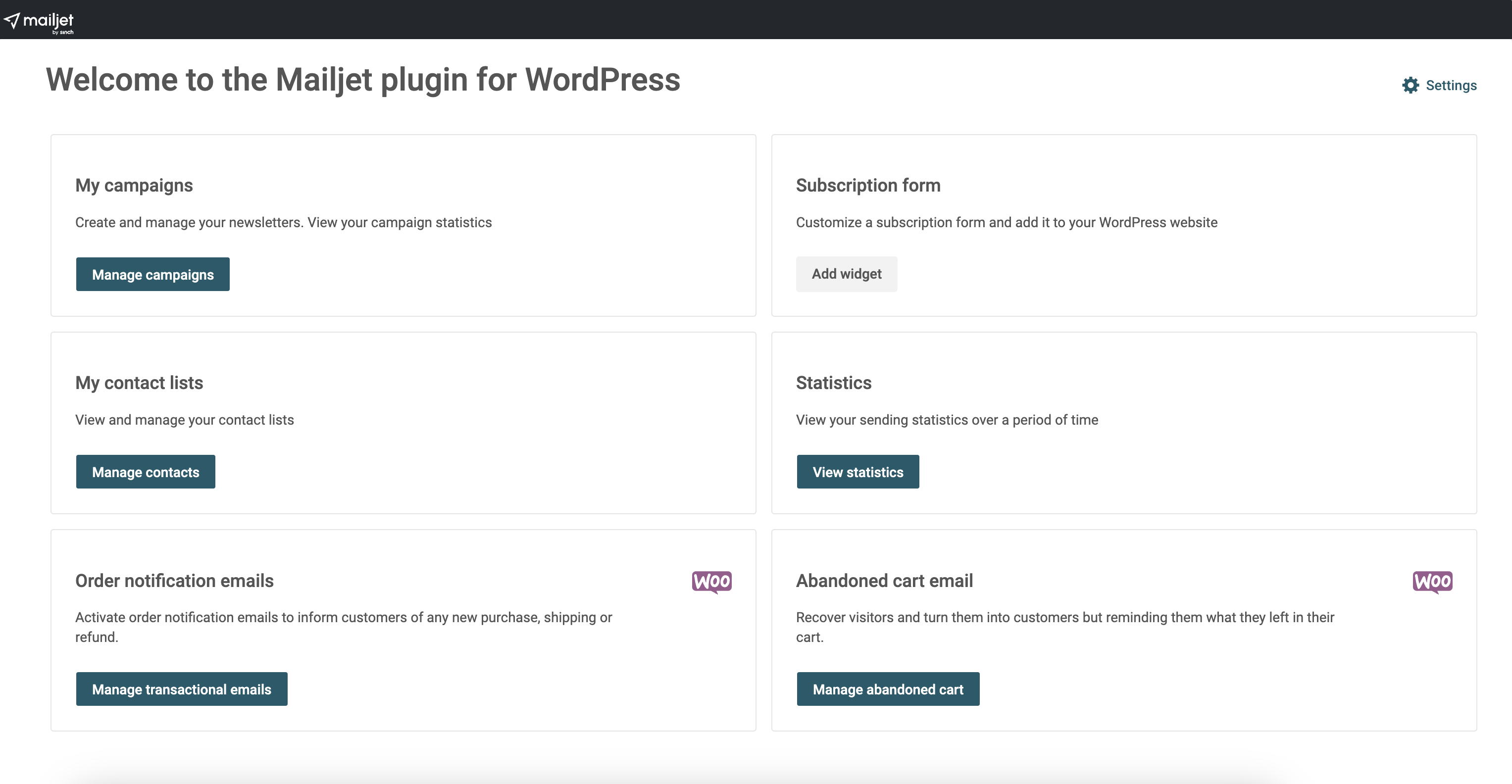Access all features from the plugin dashboard