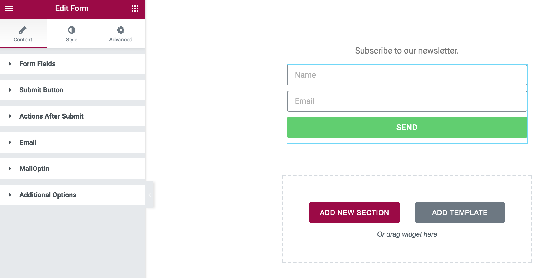 Elementor form integration