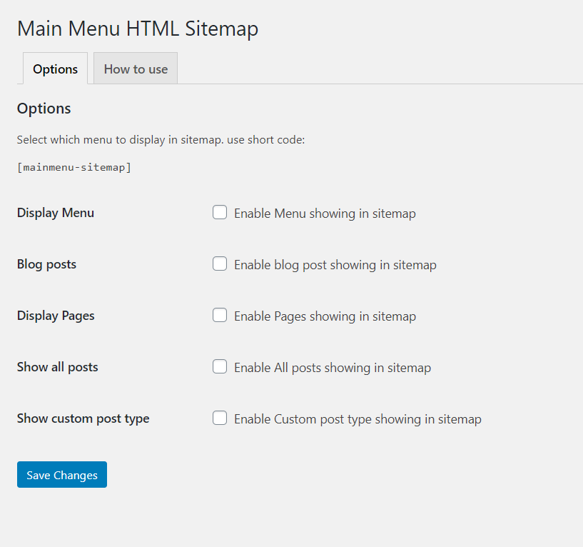 Main Menu HTML Sitemap