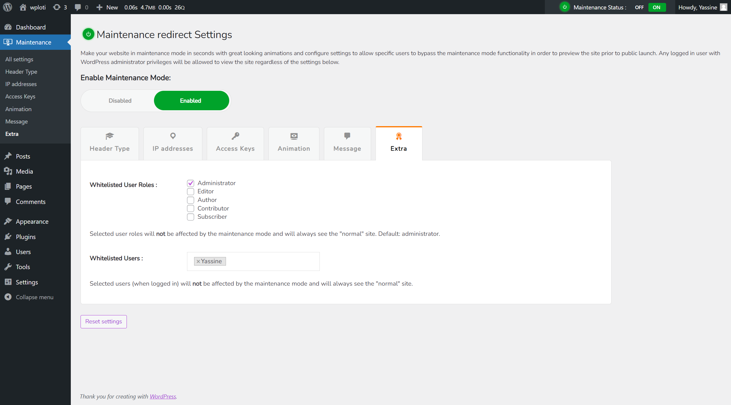 Extra Tab : Whitelisted User Roles & Whitelisted Users